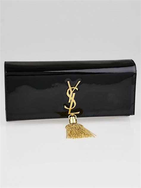 Yves Saint Laurent Black Leather Cassandre Tassel Clutch Bag